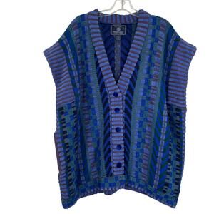 VTG Northern Lights Blue Knit Grandpa Sweater Vest Velvet Lambswool Blend XL